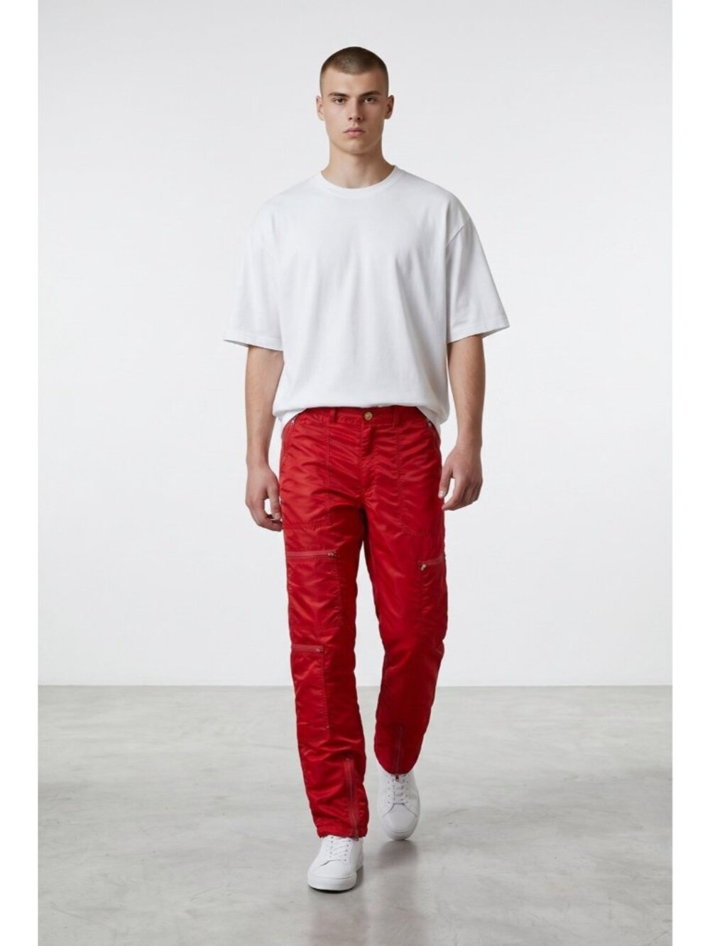 vtg 80'S  PANNO D'OR RED Mens/Womens parachute new wave pants sz Small